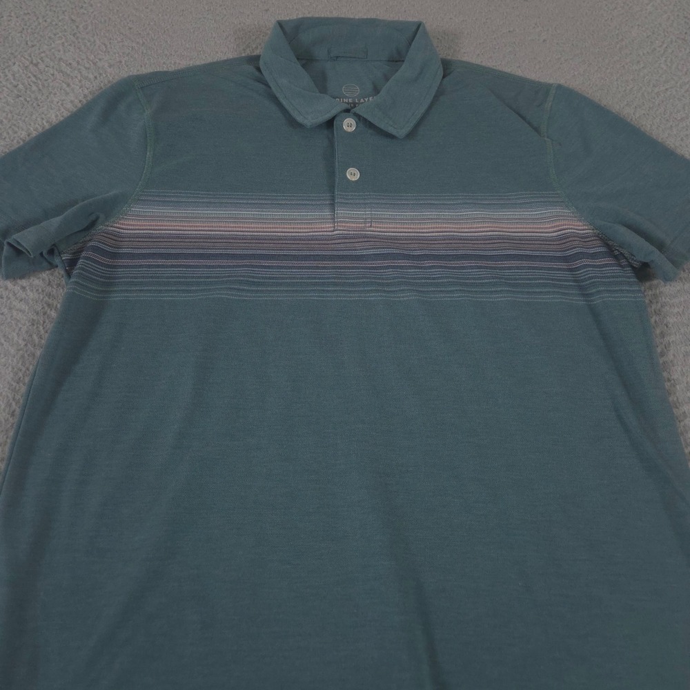 Marine Layer Polo Shirt Mens Small Teal The Air Striped Recycled Tencel Spandex